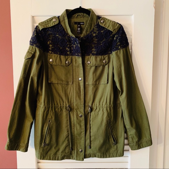AQUA Lace Trim Army Jacket in Green Size S - Picture 1 of 5
